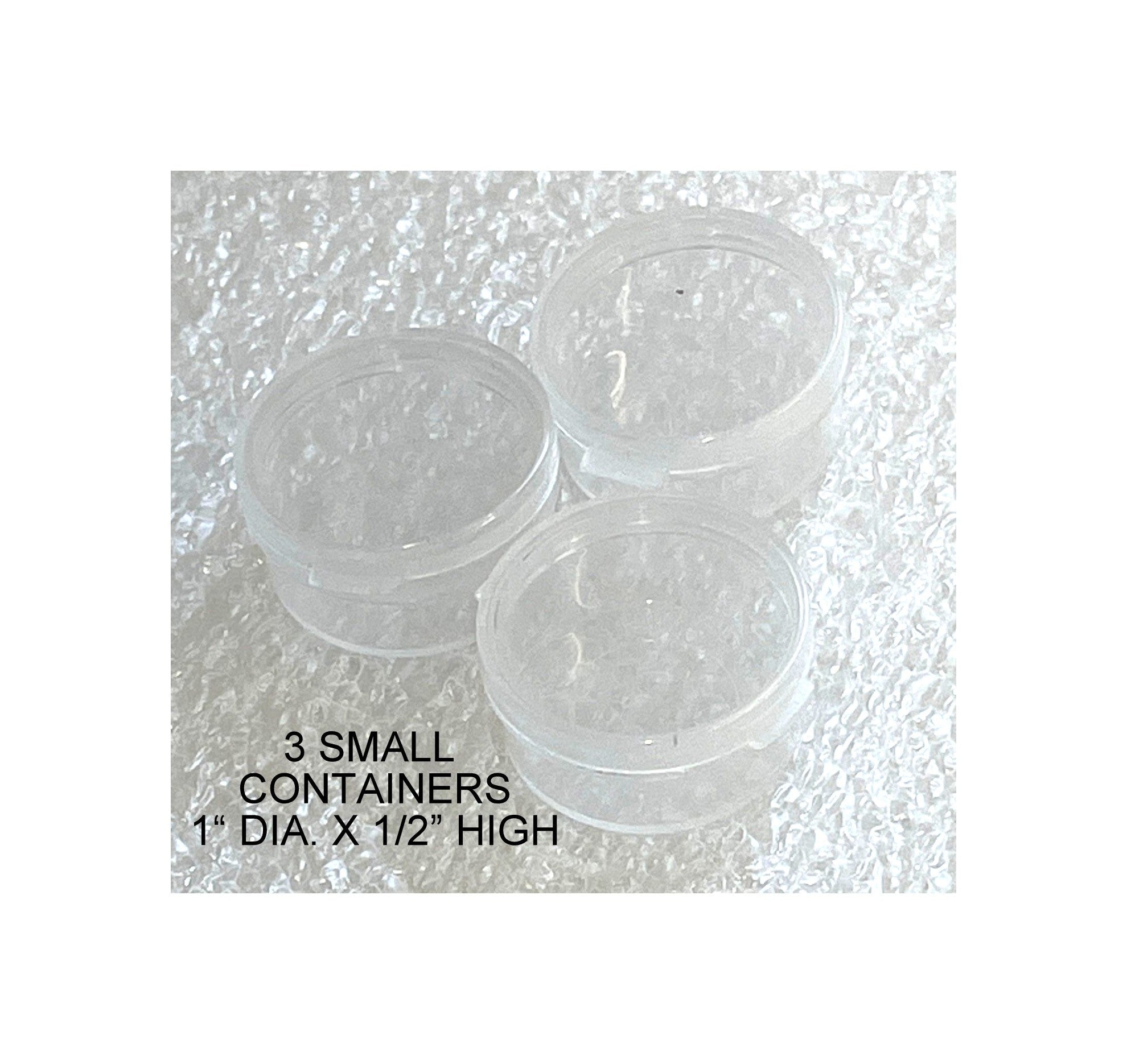 3 SMALL CLEAR PLASTIC ATTACHED LID CONTAINERS